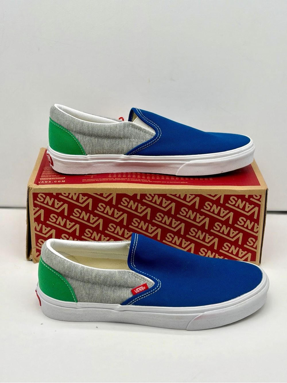 Vans Classic Slip-On Sneakers in Blue, Gray & Green